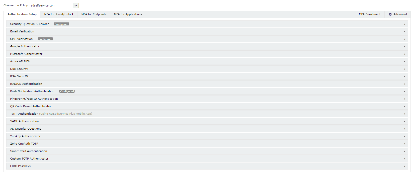 Configuring MFA using ADSelfService Plus to achieve compliance with the CJIS.