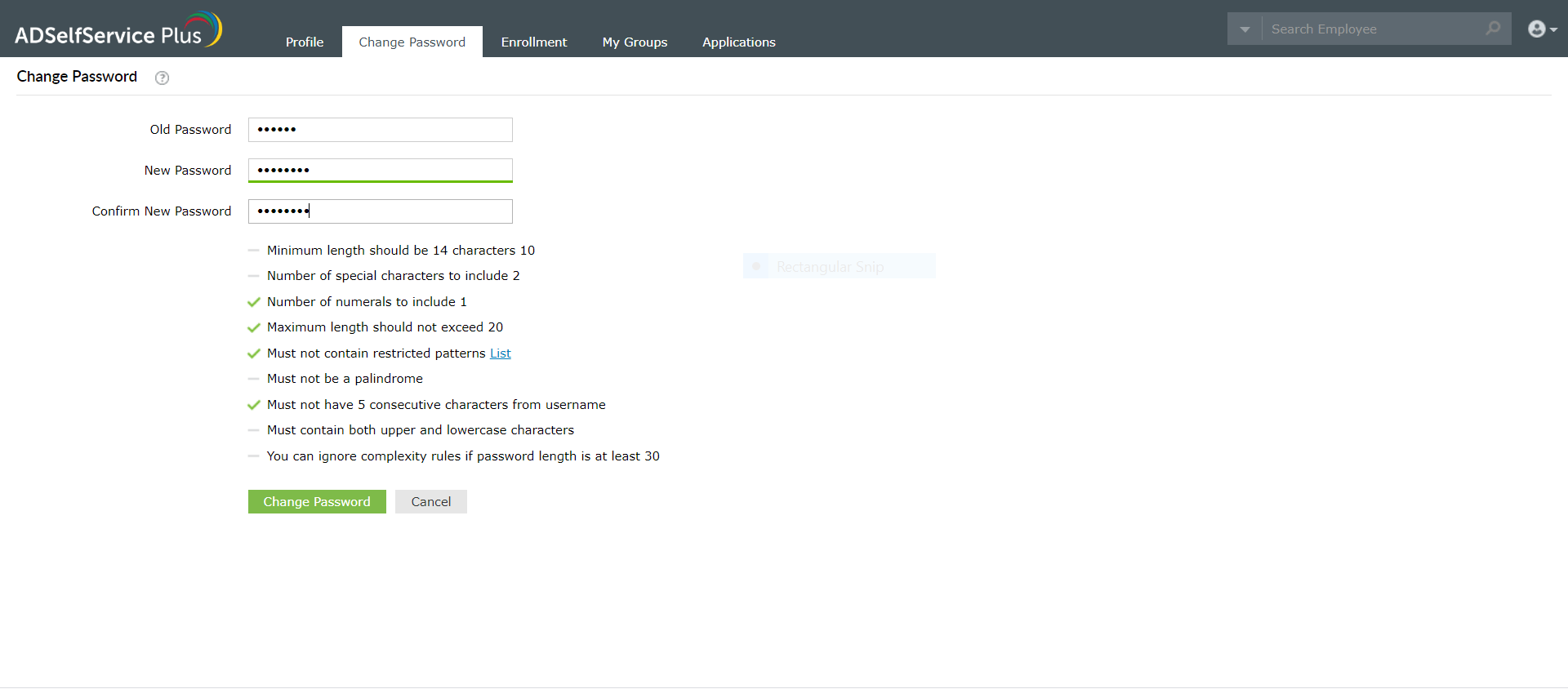 Desktop password policy enforcer
