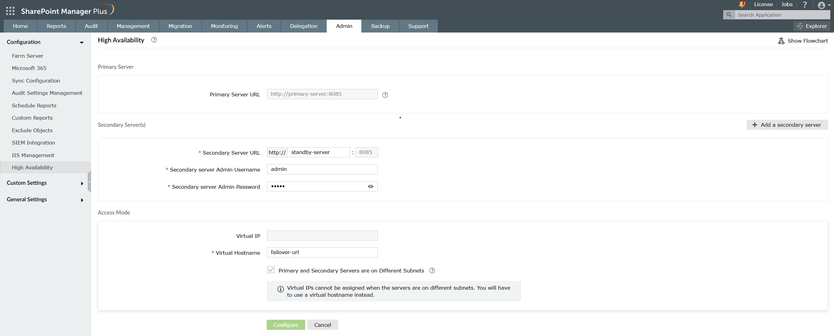 Configuring high availability in SharePoint Manager Plus