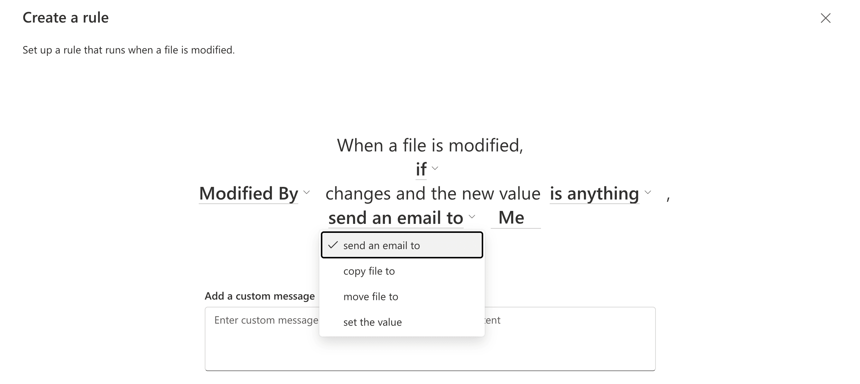 Choosing Rules logic and email recipients.