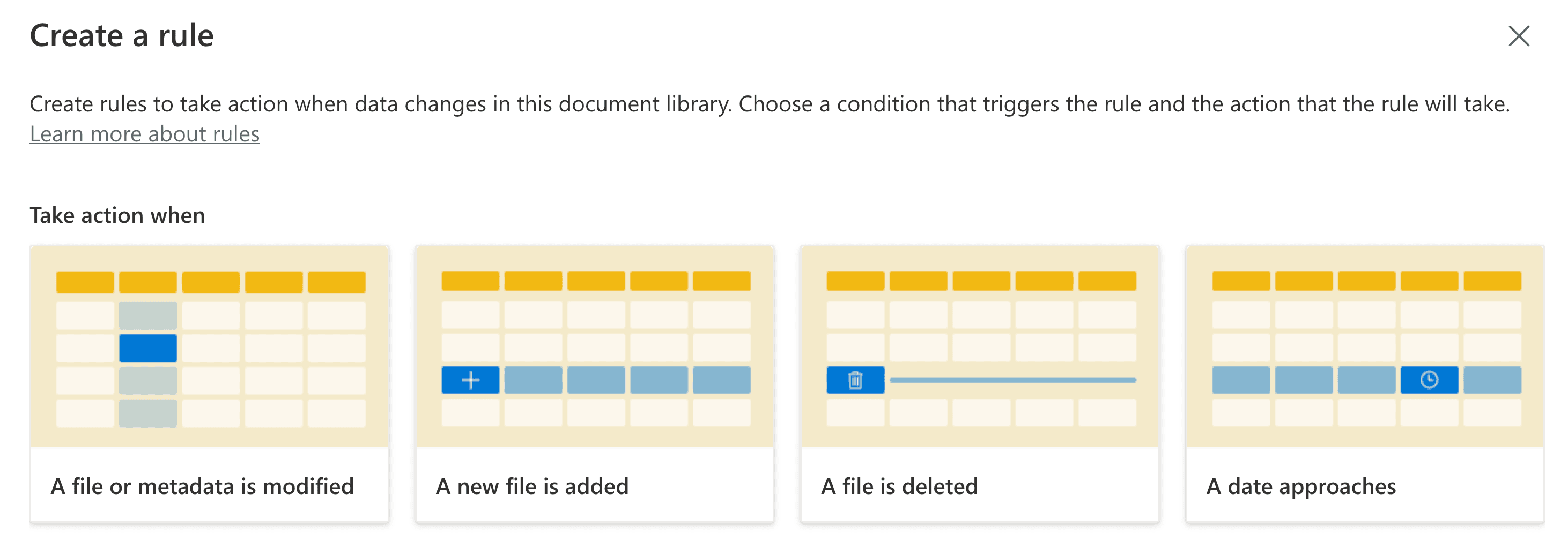 Choosing a trigger condition in Rules.