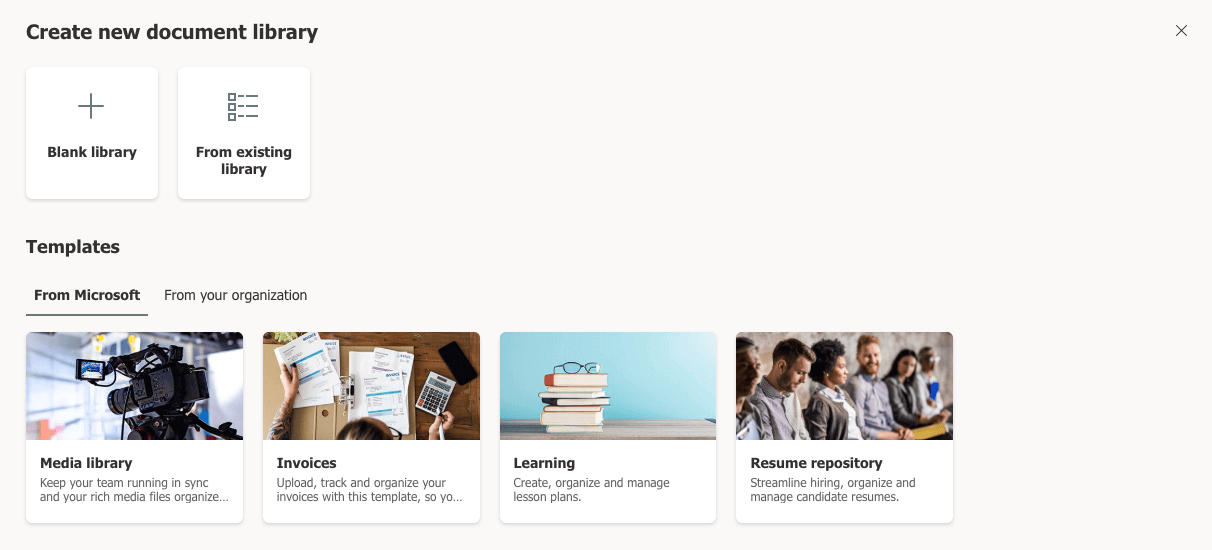 Choosing a document library template in SharePoint Online