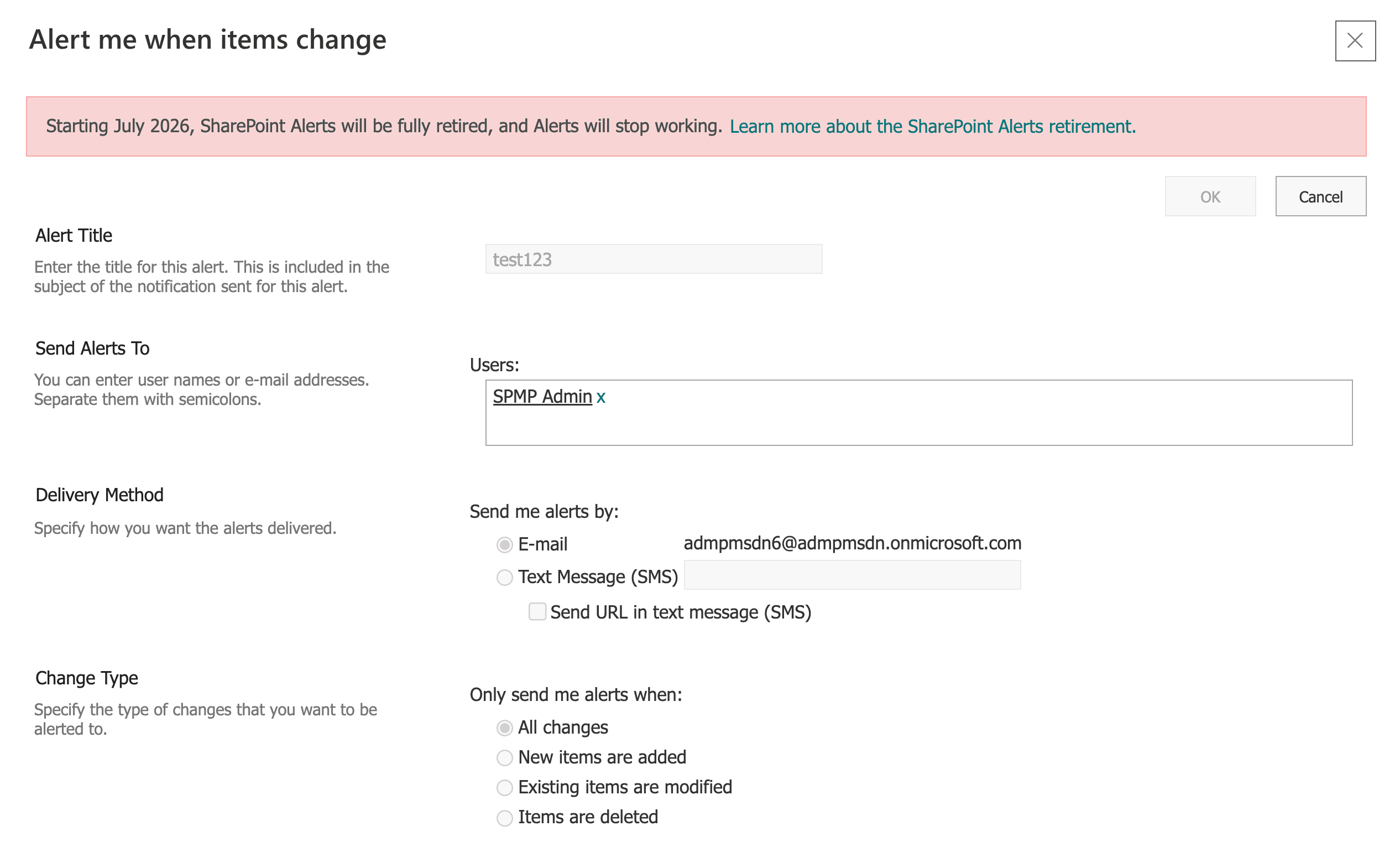 Configuring alert recipients in Classic Alerts.