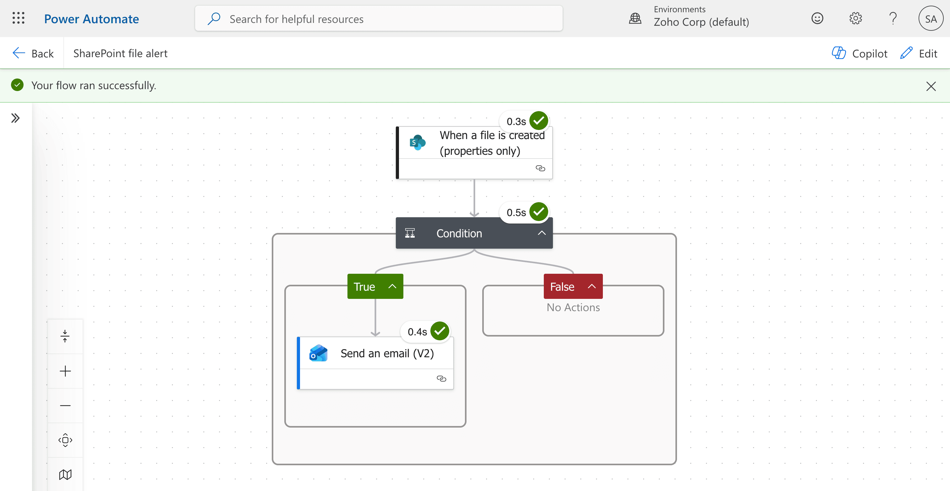 Confirming if the SharePoint alert ran successfully in Power Automate.