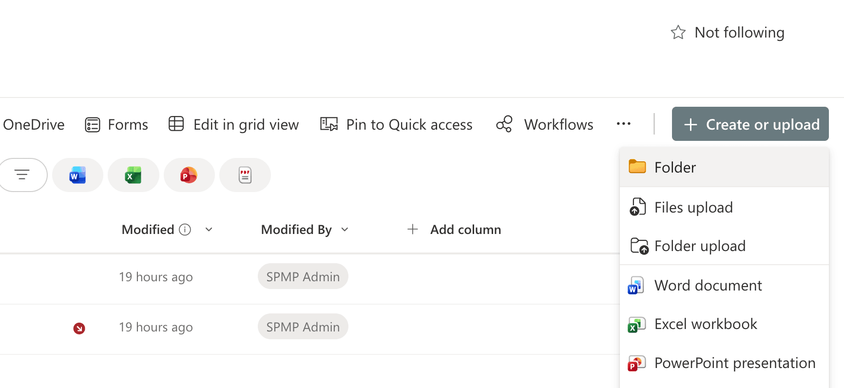 Creating a folder in SharePoint Online