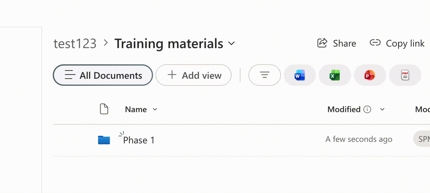 Moving a SharePoint folder using drag-and-drop.
