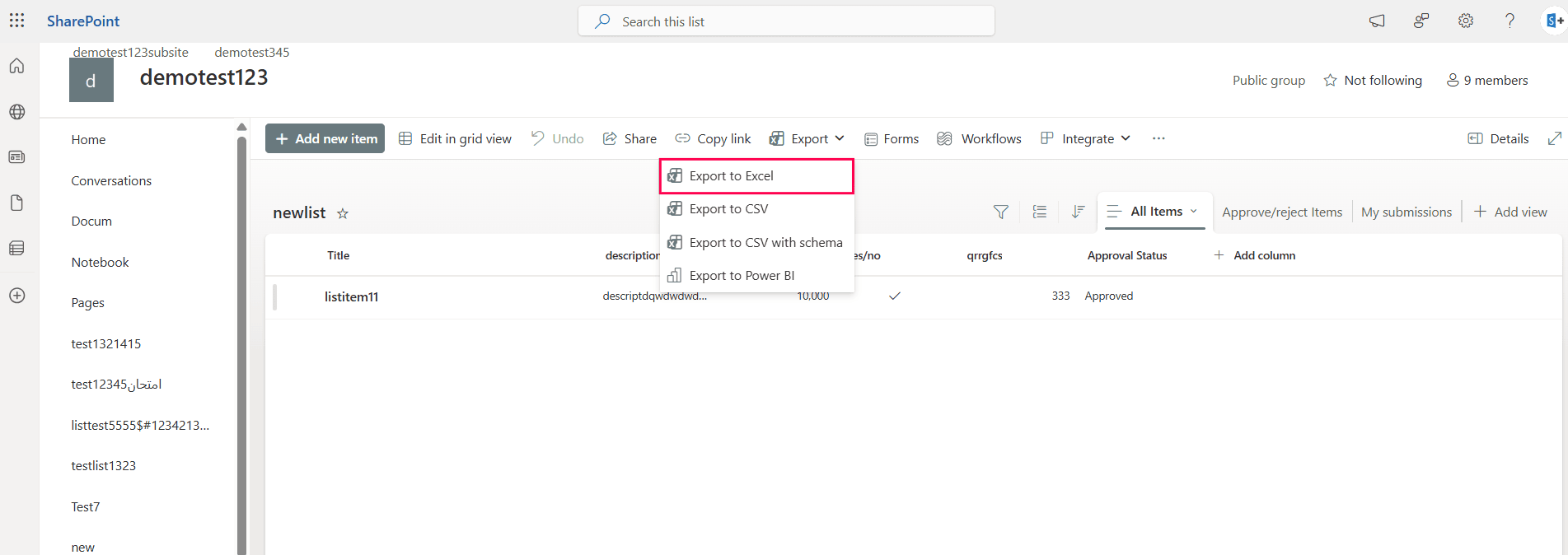 Exporting a SharePoint list to Excel.