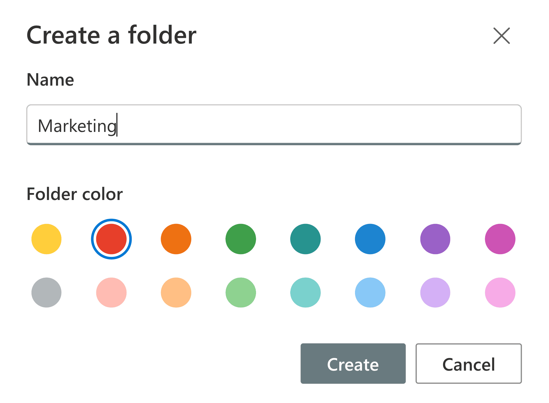 Entering name and choosing folder color in SharePoint