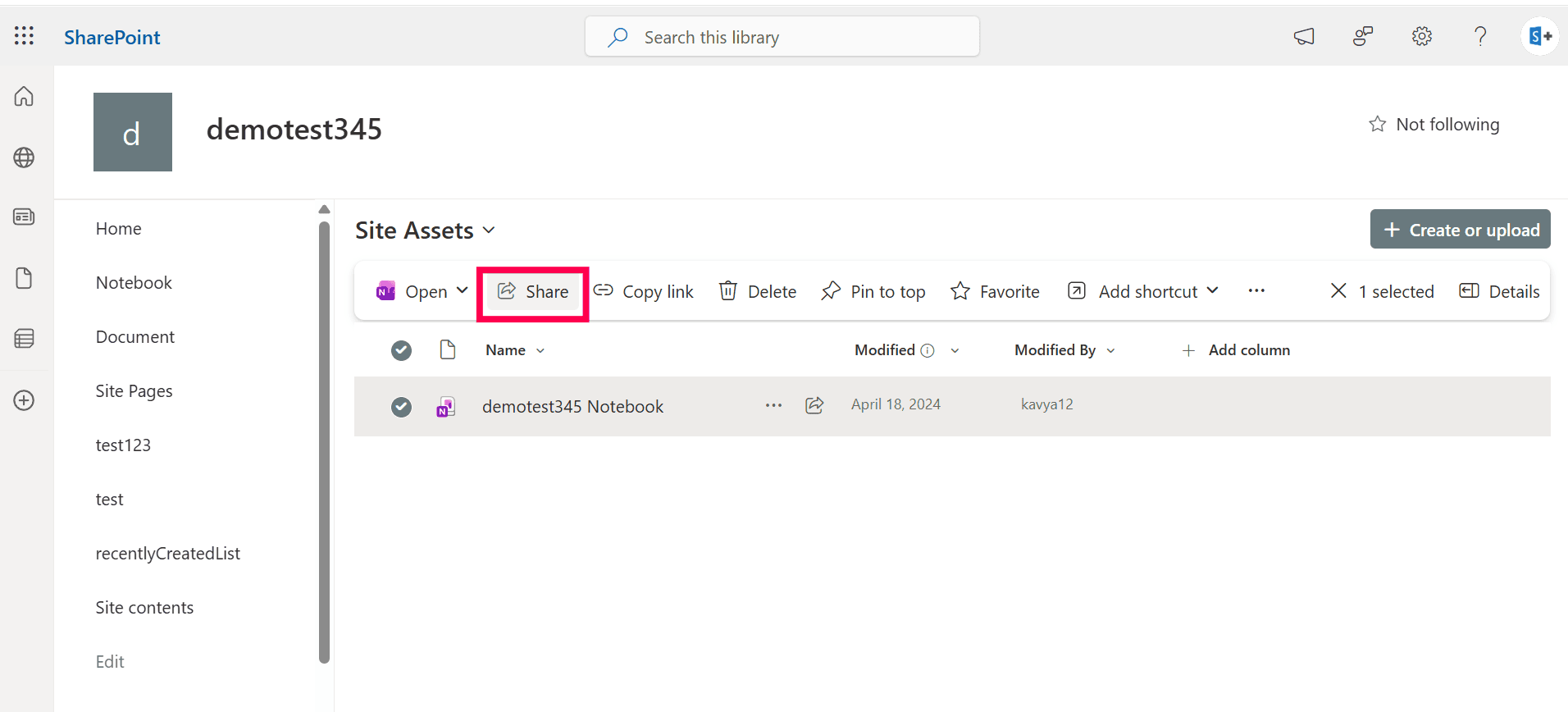 Using the Share option in SharePoint Online to initiate file sharing with external users