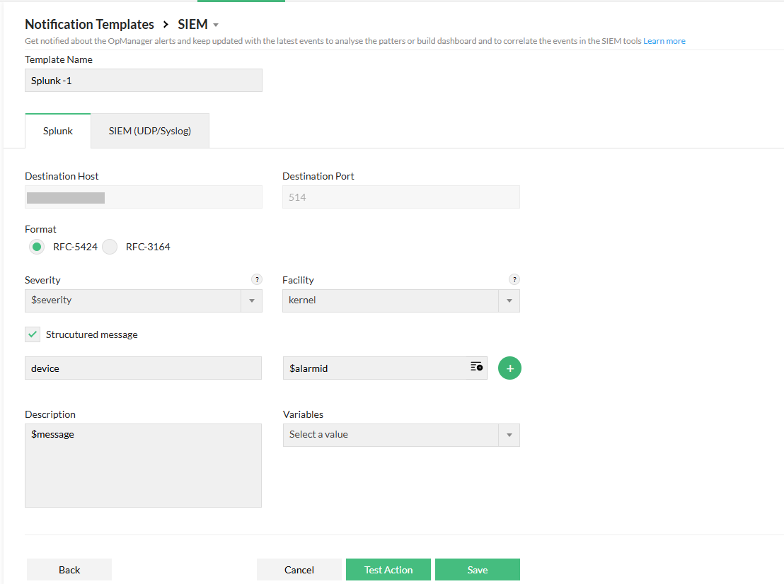 Configure Notification for Splunk Integration