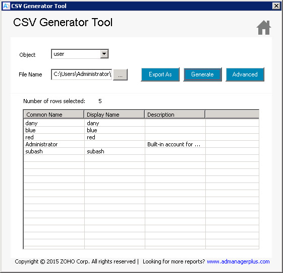 Free Active Directory CSV Generator Tool