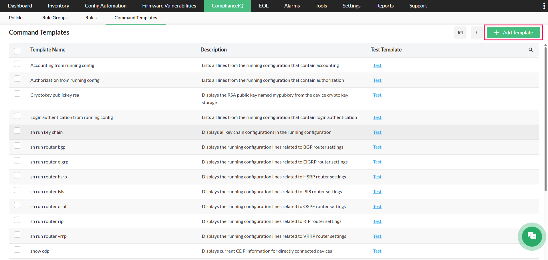 Command Templates in ComplianceIQ | ManageEngine Network Configuration ...