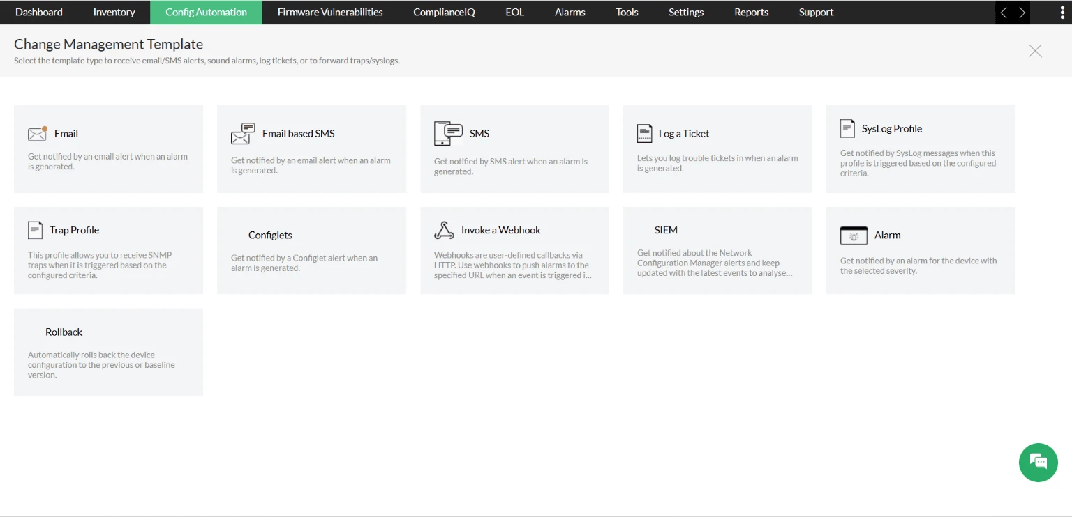 Change Management Template types in NCM