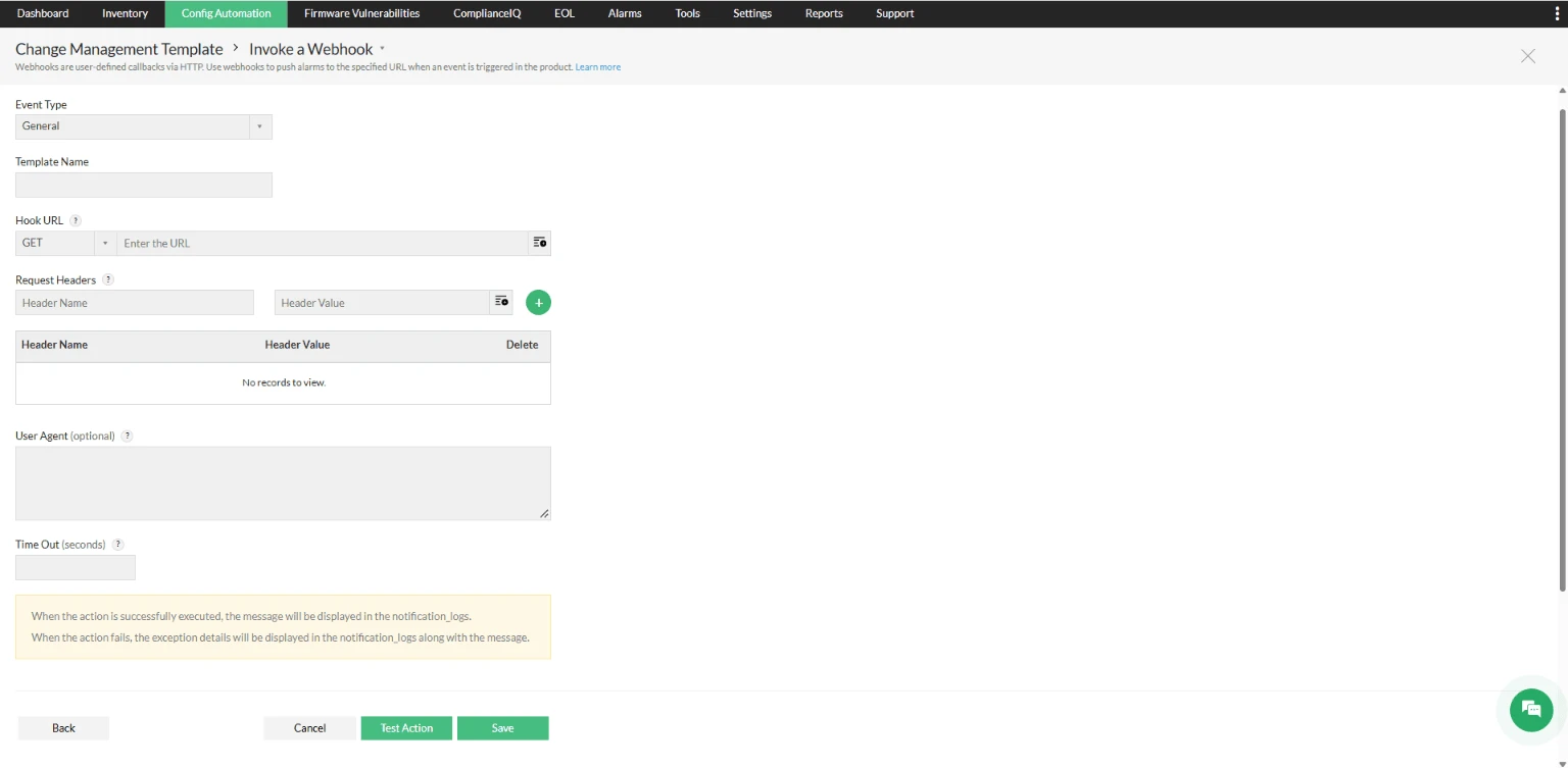 Invoke a Webhook template in NCM
