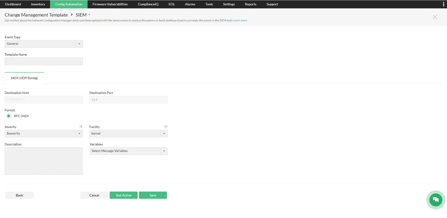 SIEM template in NCM