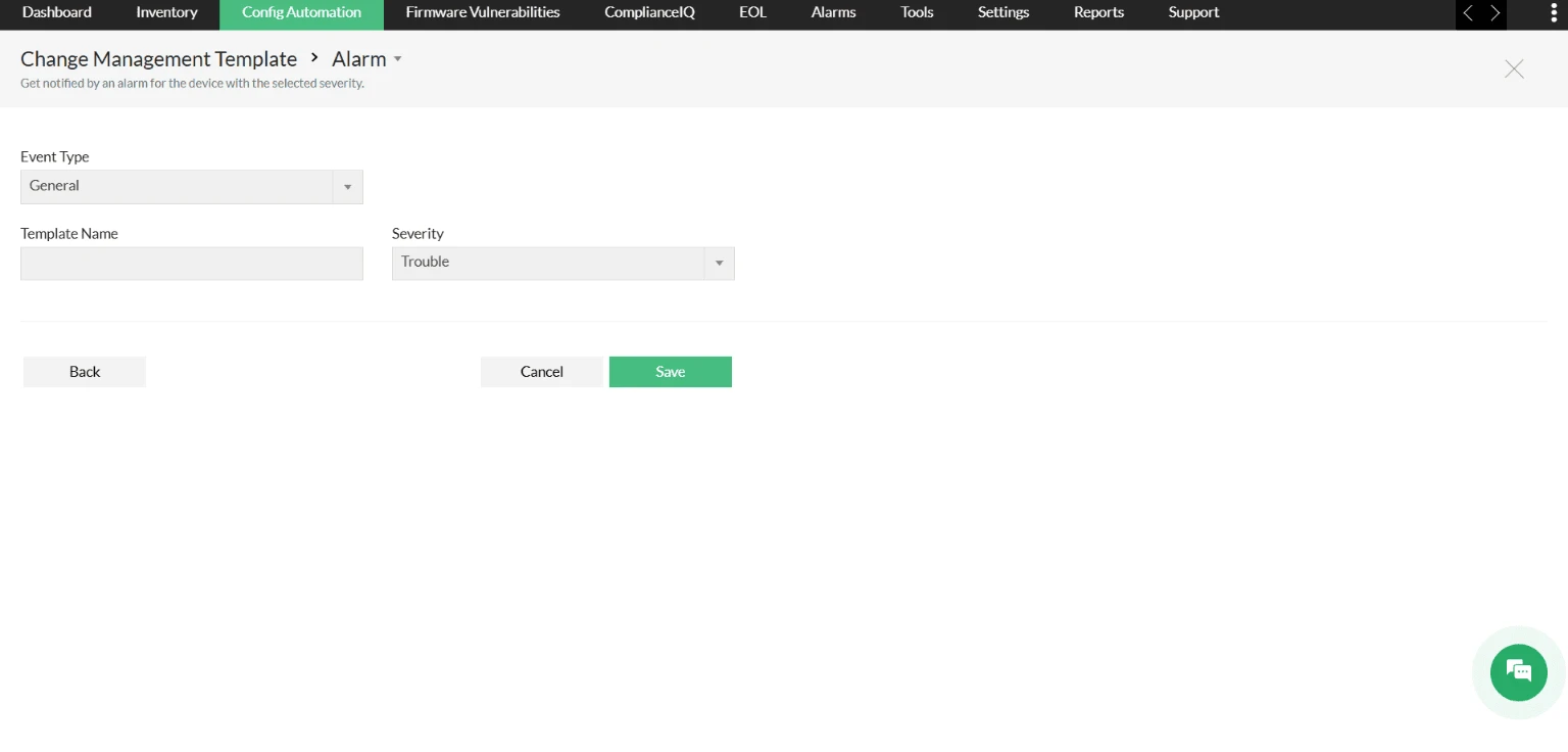 Alarm template in NCM