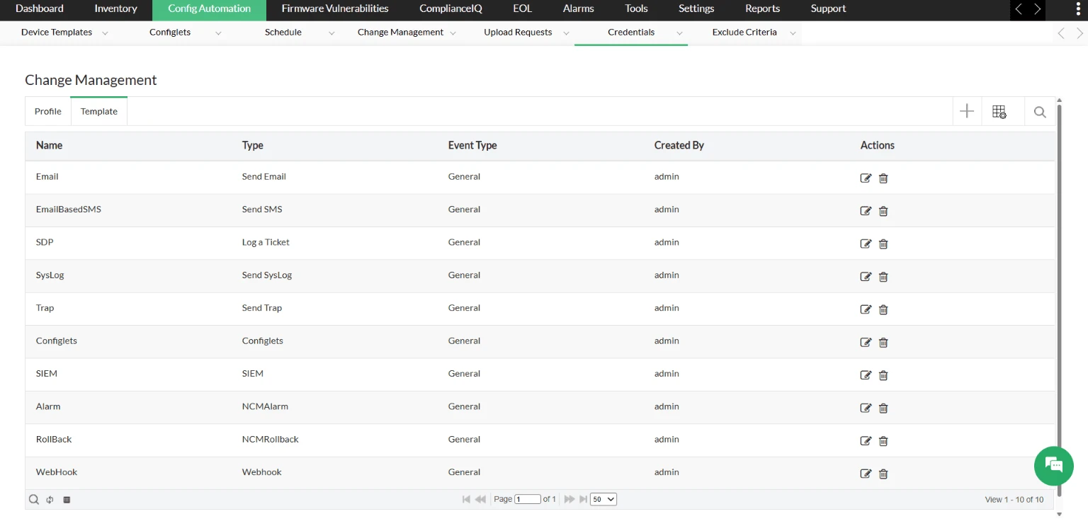 Template list in NCM