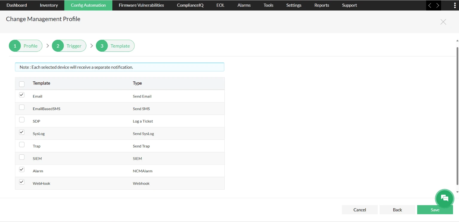 Template step in NCM
