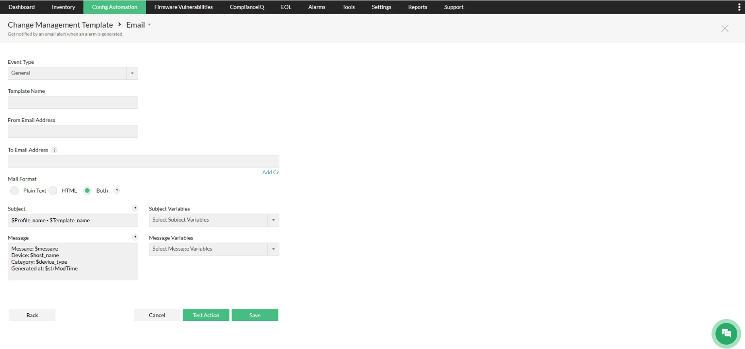 Email template in NCM