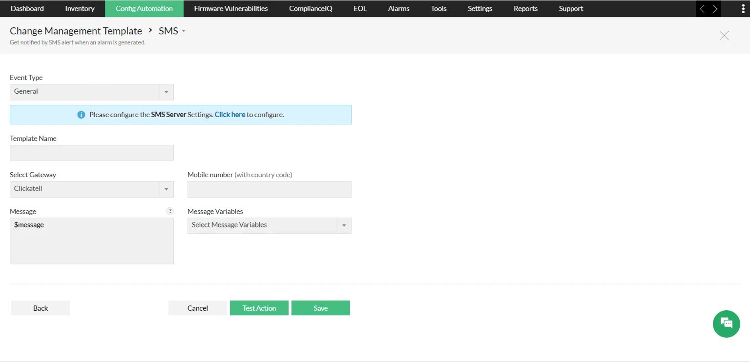 SMS template in NCM