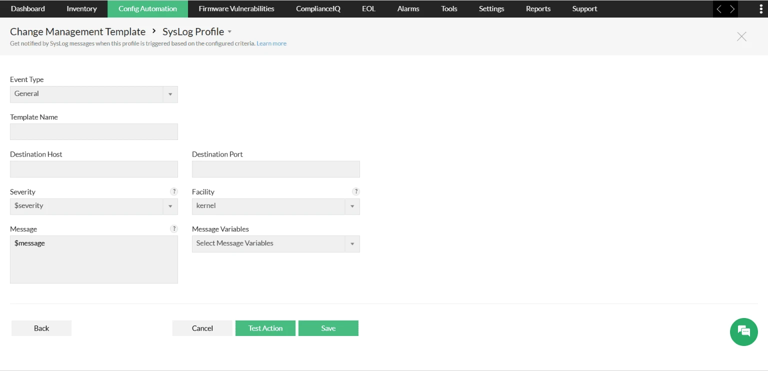 SysLog Profile template in NCM