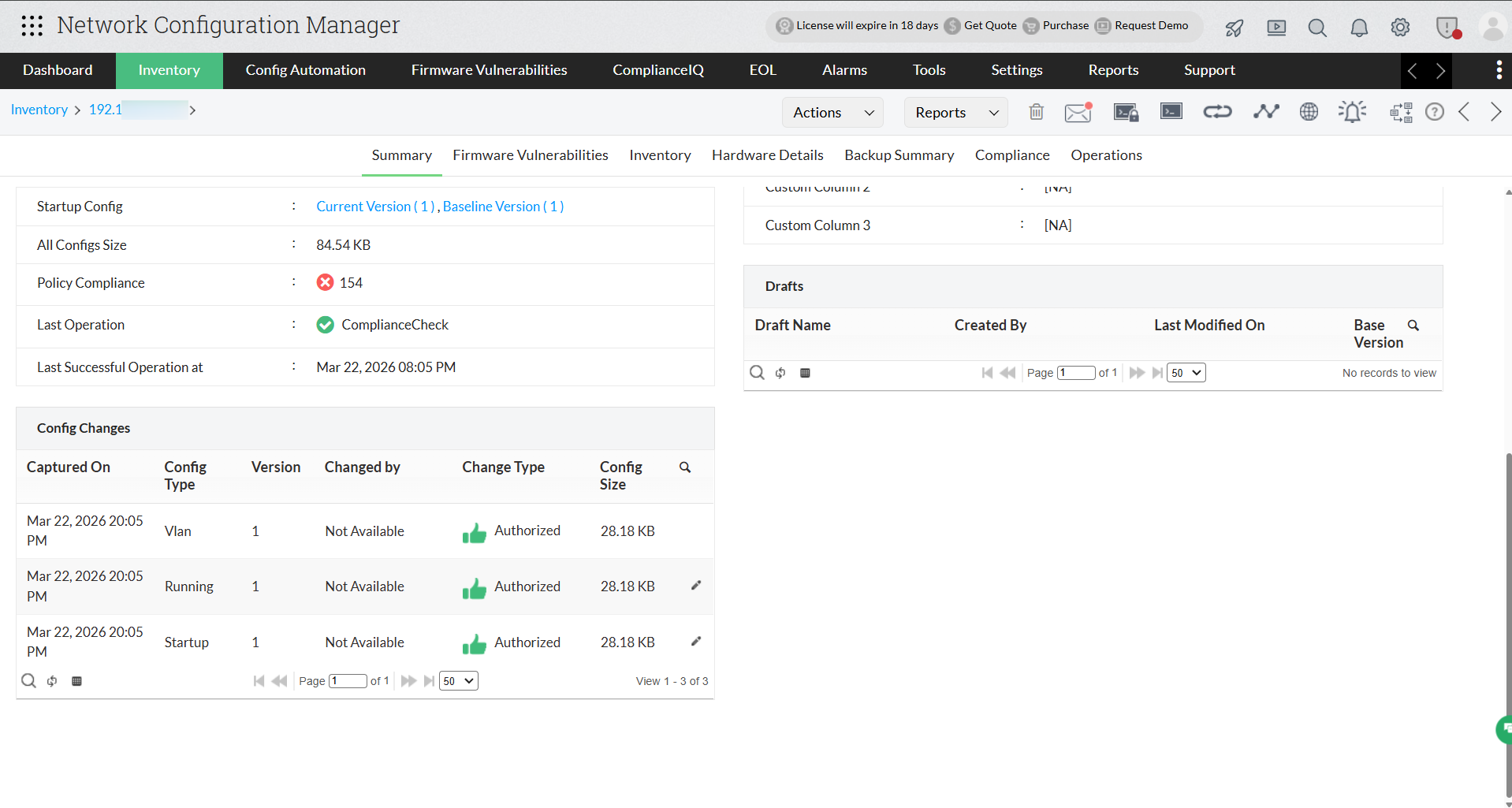 Centralized, encrypted repository for all backups - ManageEngine Network Configuration Manager