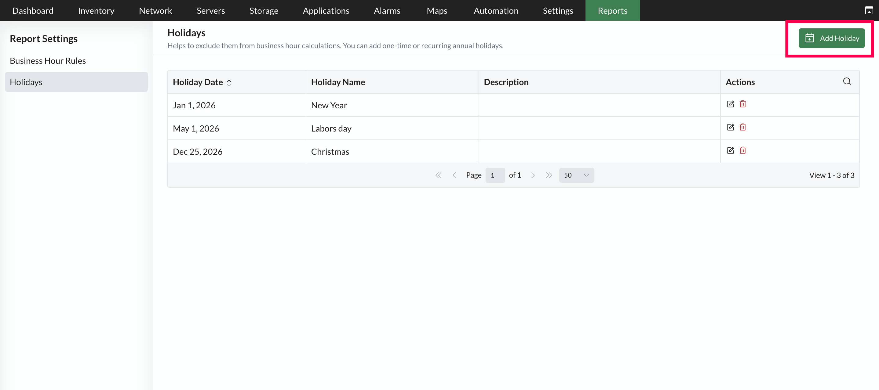 Business Hour Rules - ManageEngine Report settings in OpManager: Business Hour Rules
