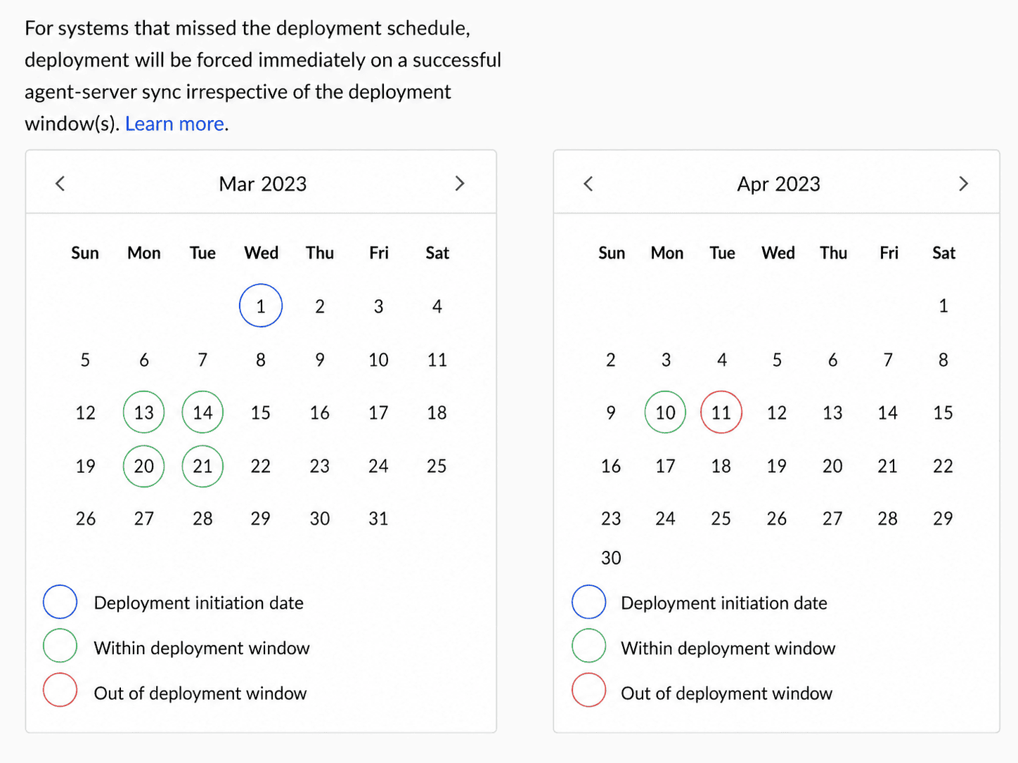 Deployment calendar