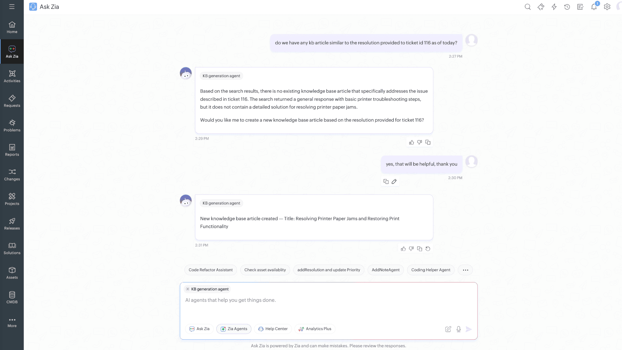 Automated ticket resolution email Screenshot of an automated email notifying a user their VPN ticket is resolved