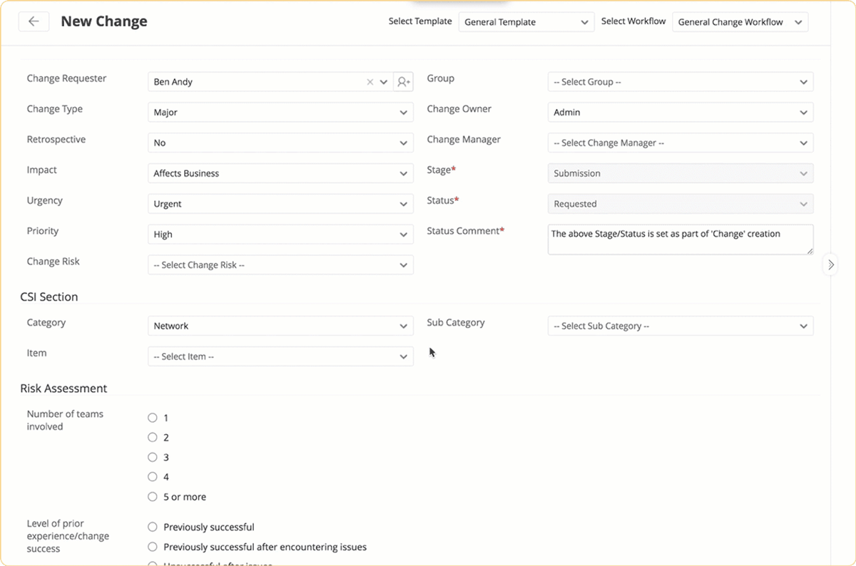 Manual risk assessment Manual change risk assessment with scoring and questionnaires