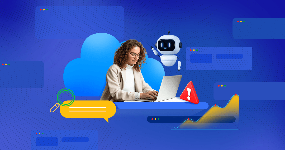 Plug-and-play AI agents banner Illustration of five AI agents plugged into a ServiceDesk Plus workflow