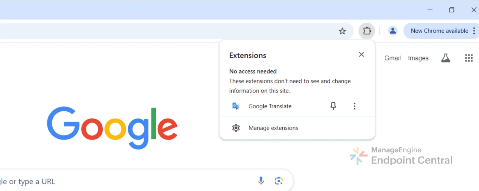 Chrome extensions menu showing only the malicious Google Translate look-alike loaded