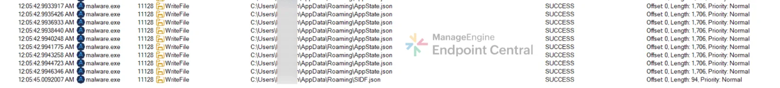 Process Monitor capture of AppState.json and SIDF.json being written to the roaming profile