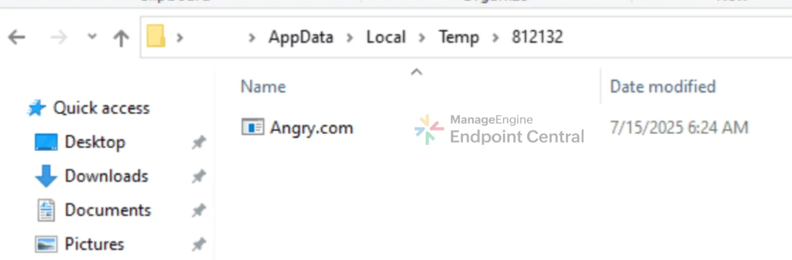 Angry.com staged in the AppData Local Temp 812132 working directory