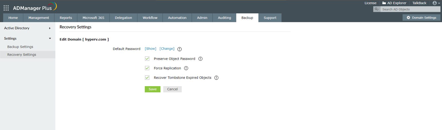 configuring active directory backup