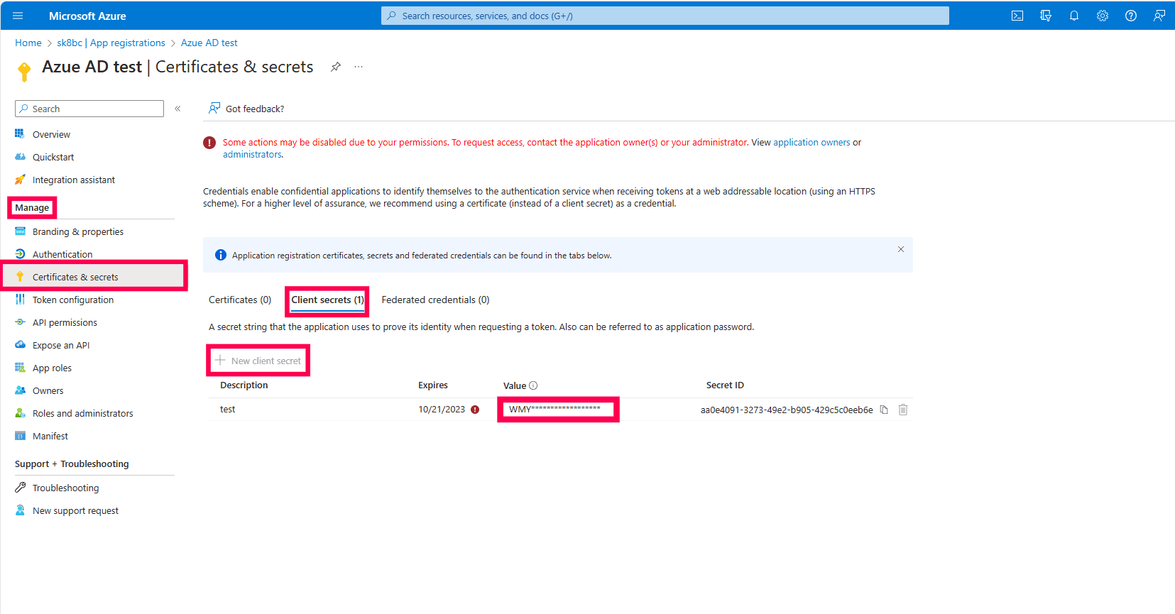 Copying the Microsoft Entra ID client secret