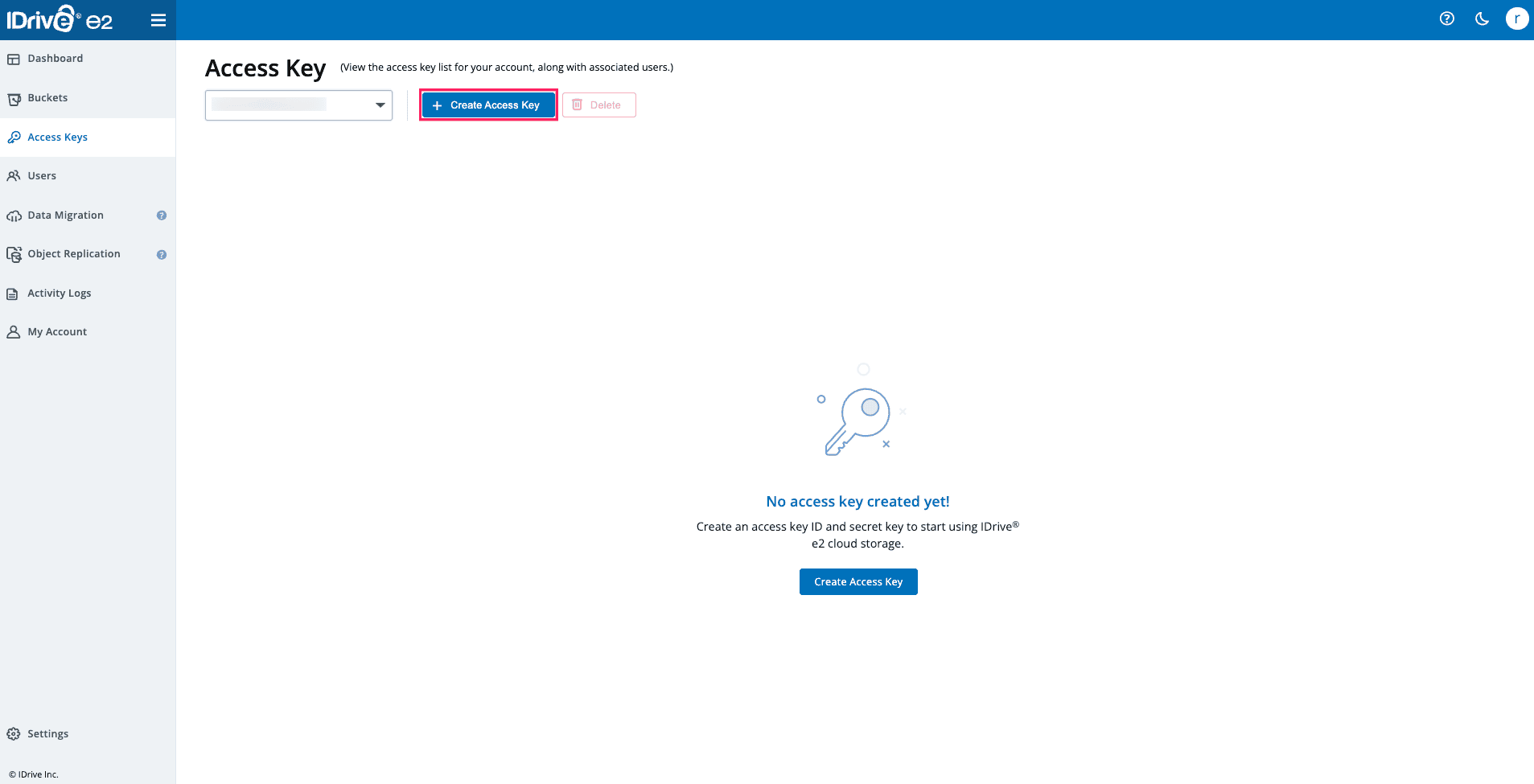 Creating access keys in IDrive e2