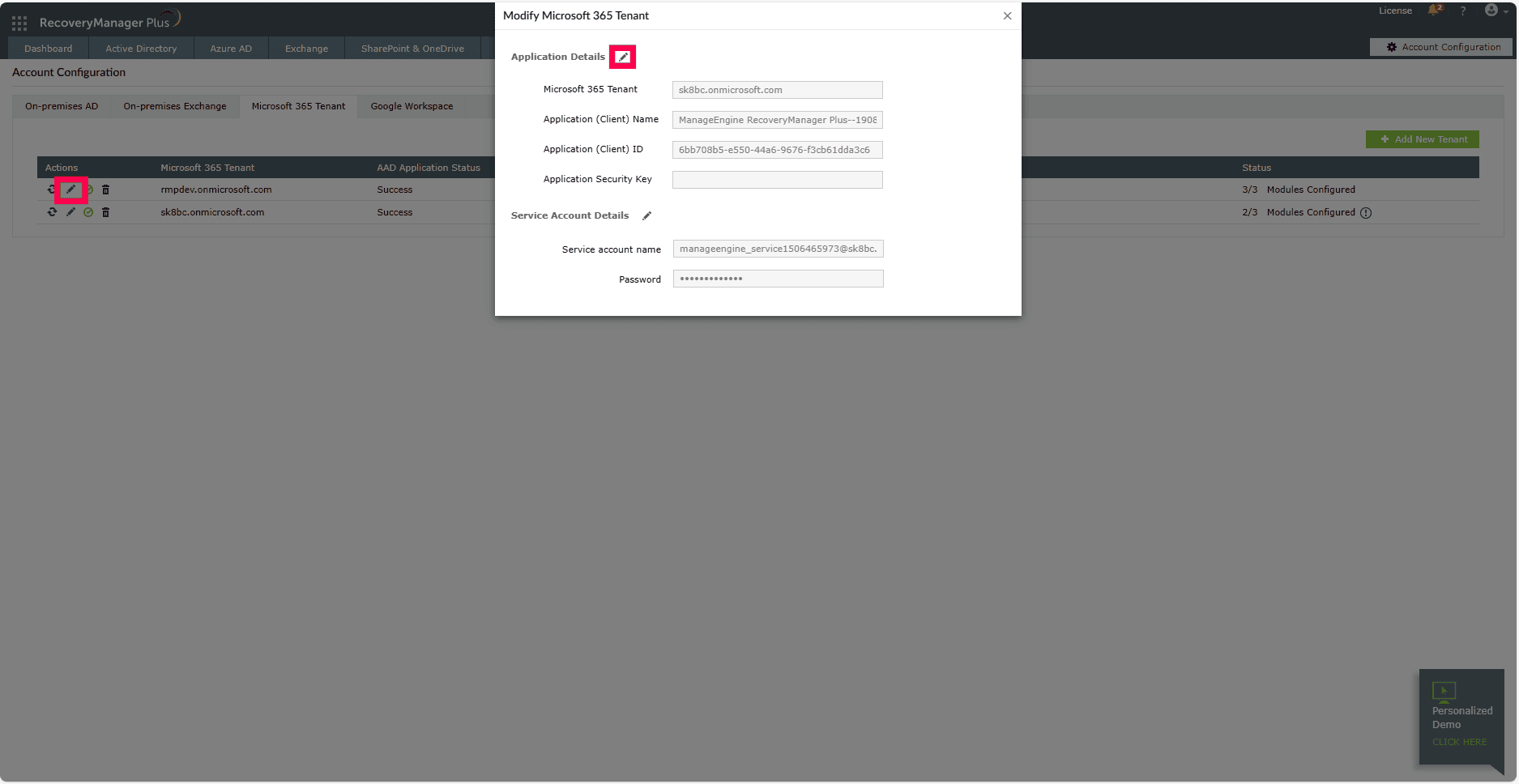 Updating the client secret in RecoveryManager Plus