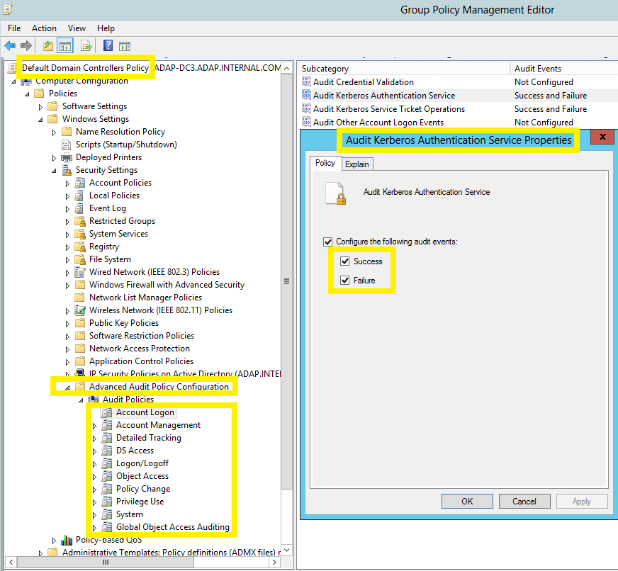 Configuring audit policies - Manual configuration