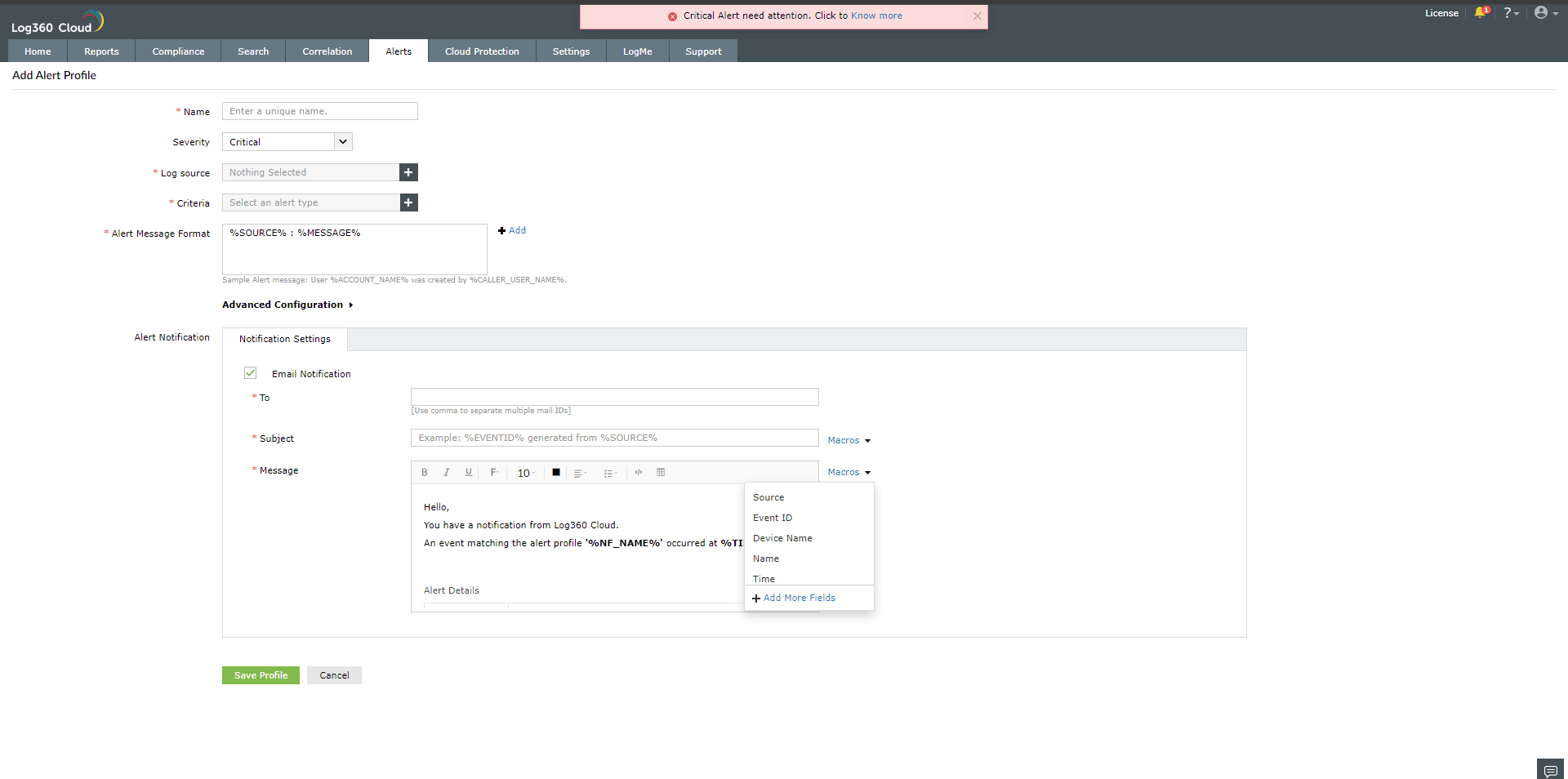 Creating Alert Profiles