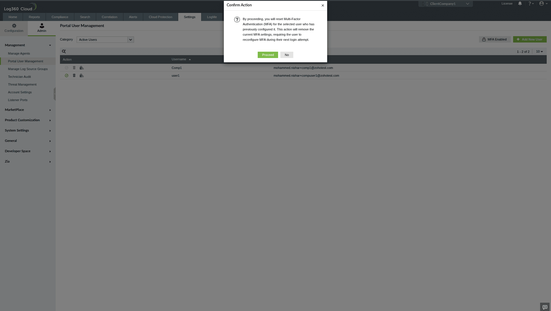 MSSP Customer Portal MFA