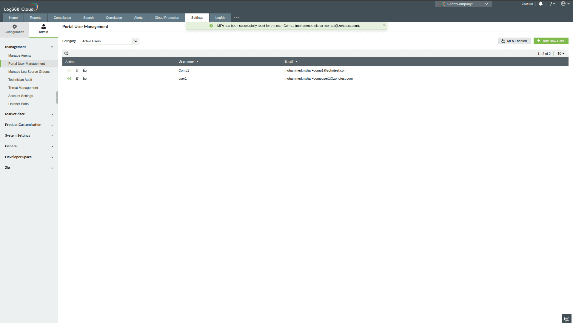 MSSP Customer Portal MFA