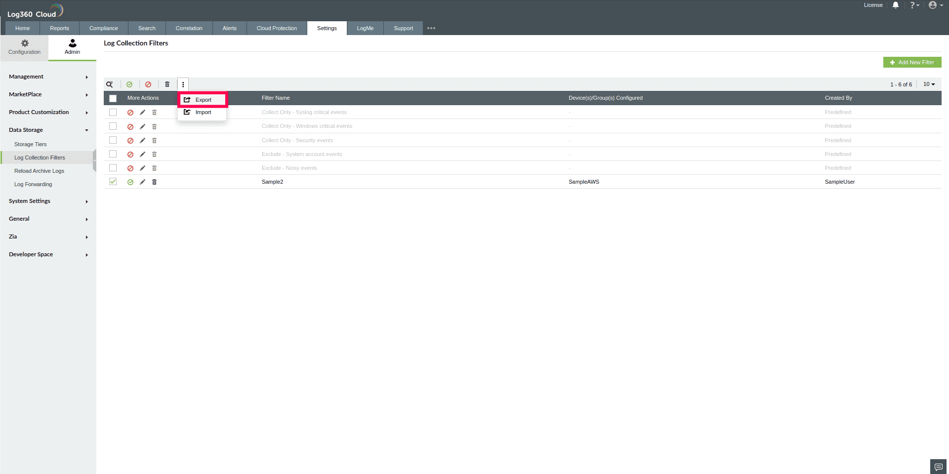Log Collection Filter