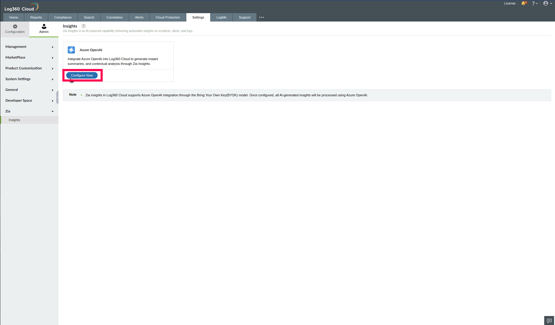 Configuring Azure OpenAI in ManageEngine Log360 Cloud