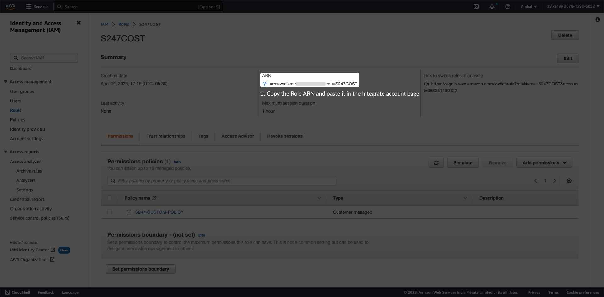 copy-role-arn Copy Role ARN