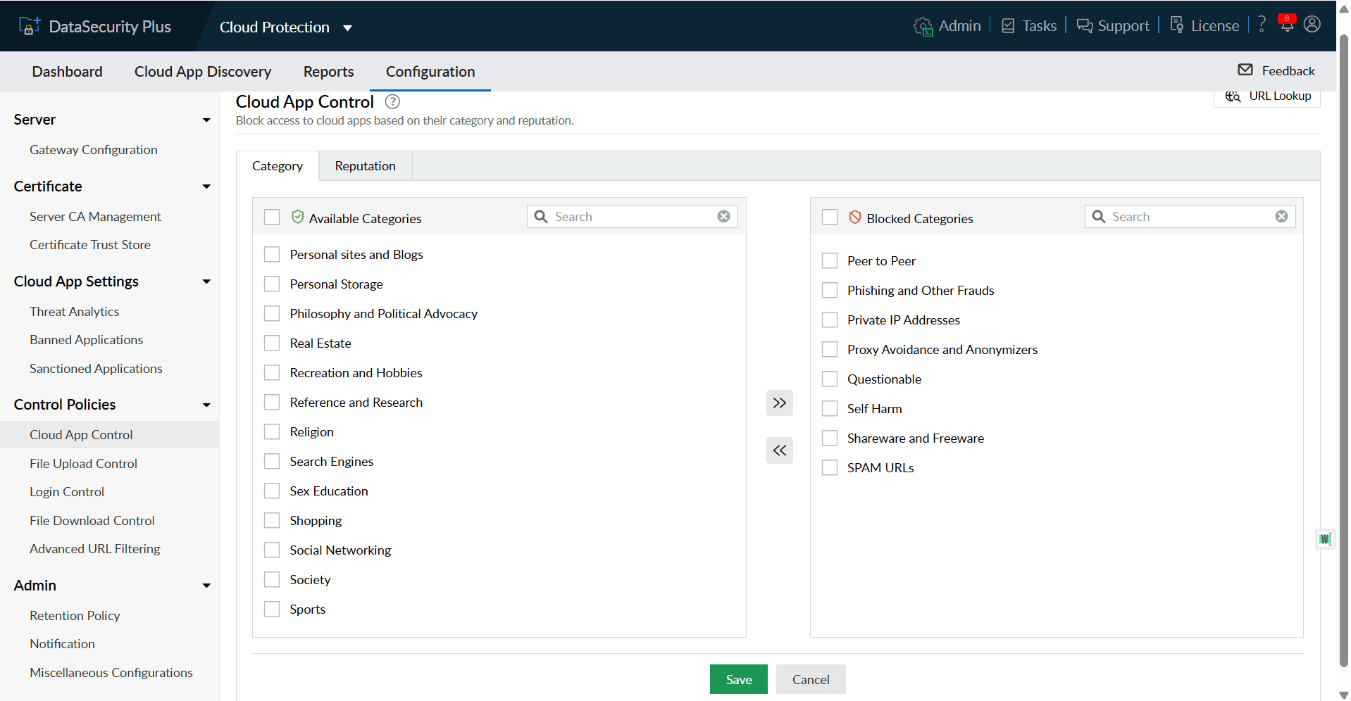 Category-based cloud app control