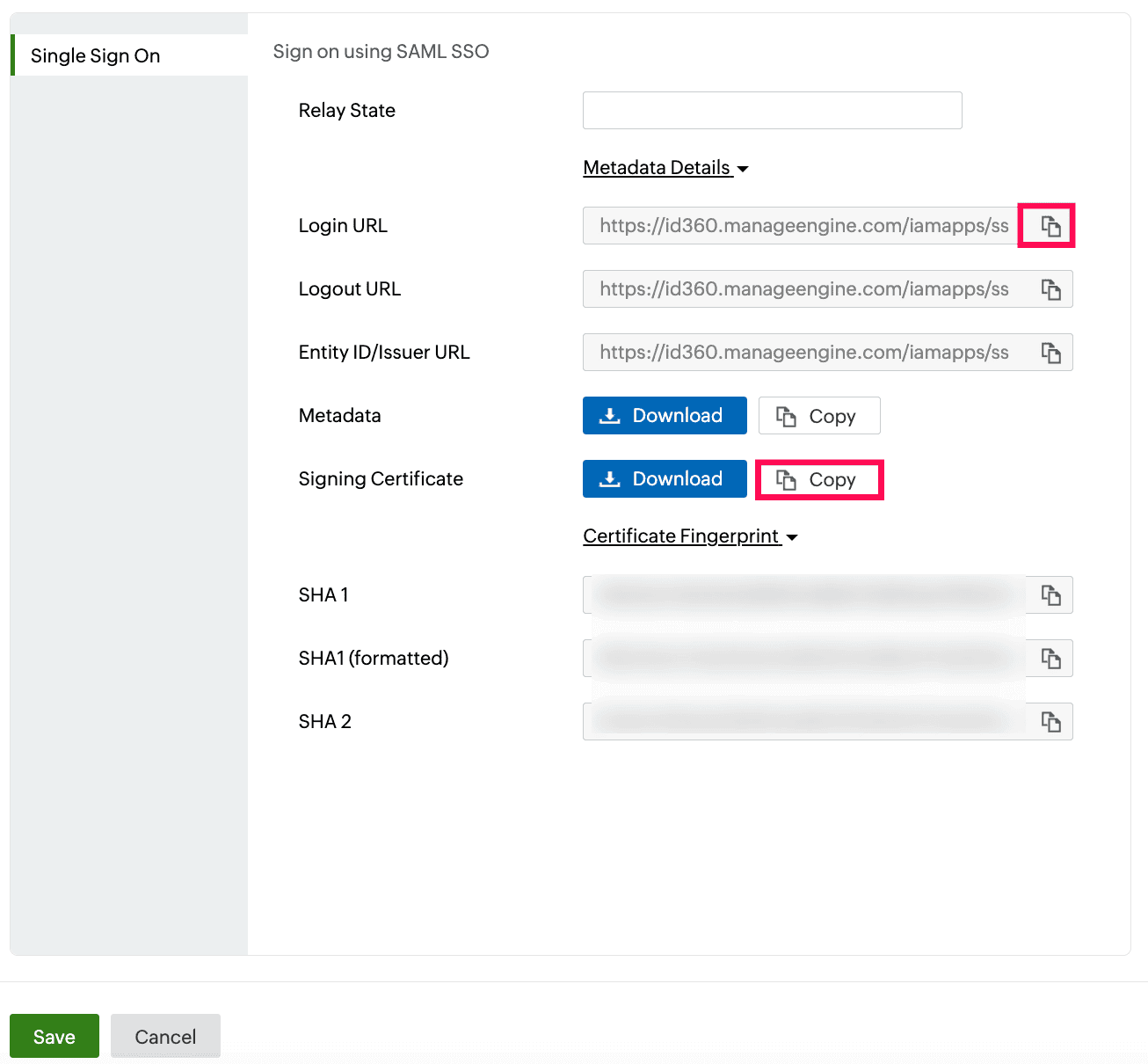 Identity360 application configuration Integration Settings