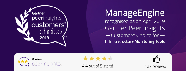 ManageEngine recognized as April 2019 Gartner Peer Insights Customers' Choice for IT Infrastructure Monitoring Tools