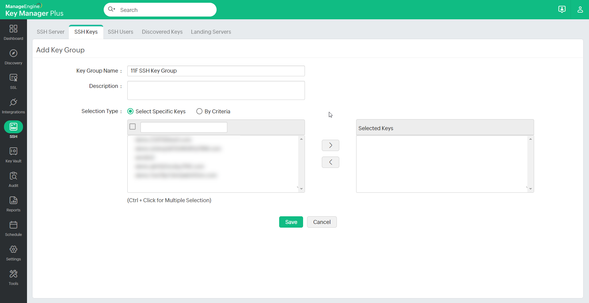 Create key groups Create key groups